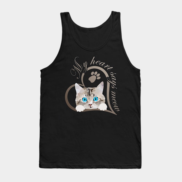 Cat kitten heart says meow Tank Top by Kingluigi